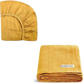 Muslin Pack and Play Sheets for Baby Boys and Girls 39"x27"x3" & Muslin Swaddle Blanket Set