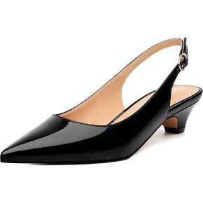 Women's Slingback Buckle Pumps, Pointed Toe Low Heels Sandals, Slip On Fashion Comfort Solid Patent Working Wedding Dress Partying Shoes for Women