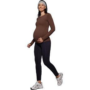 POSHDIVAH Women's Maternity Leggings Over The Belly Pregnancy Yoga Pants Bundle Maternity Long Sleeve T Shirts Scoop Neck, Size X-Large