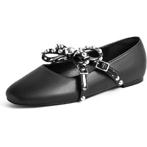 Women's Mary Jane Flats Round Toe Ballet Flats Shoes Pearl Embellished Bow Loafer Flats Slip On Comfortable Stud Strap Soft Dressy Flats Shoes in Saudi Arabia