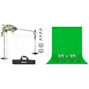 EMART 8.5x10ft Flat Base Backdrop Stand with 6x9ft Green Screen Backdrop