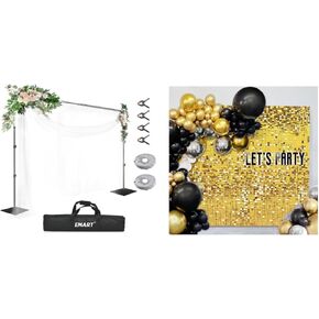 EMART 8.5x10ft Pipe and Drape Backdrop Stand for Parties with 12 Pcs Gold Shimmer Wall Backdrop Sequin Panels
