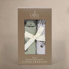 Oilo Premium Muslin Swaddle Blanket Set, Breathable 100% Turkish Cotton 4-Way Muslin, Soft Large Receiving Blanket (46" x 46"), 2-Pack, Girl, Boy, & Neutral Nursery Design, Prim Floral & Butterfly