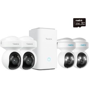 REOLINK WiFi Camera System with Home Hub, 4 pcs 5MP PTZ WiFi Camera, Home Hub for Centralized Control with 64GB microSD Card Included, 1pc Extra 256GB microSD Card