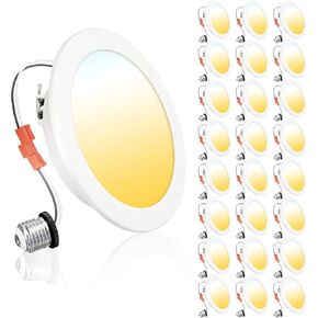 Ensenior 5/6 Inch 5CCT LED Can Lights 24 Pack, Retrofit Led Recessed Lighting, Baffle Trim, Dimmable, 9W=110W, 1000LM, 2700K/3000K/3500K/4000K/5000K Selectable, IC Rated - ETL & FCC