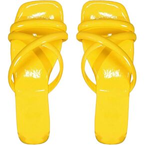 OYOANGLE Women's PU Leather Criss Cross Strap Flat Sandals Square Open Toe Slide Sandals Indoor Outdoor Shoes