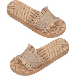 OYOANGLE Women's Ruffle Wide Strap Braided Sandals Open Toe Platform Outdoor Boho Beach Slides