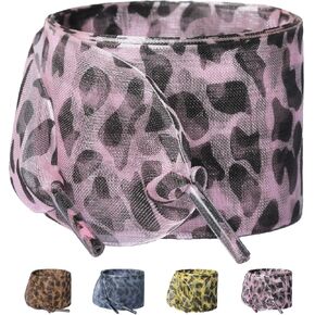 Olukssck Fashion Leopard Print Shoelaces 4CM Wide Ribbon Shoe Laces for Women Sneakers