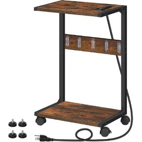 HOOBRO Computer Tower Stand, PC Stand with Charging Station, 2-Tier PC Tower Stand with Locking Caster Wheels, CPU Stand Fits Most PCs, PC Stand for Floor, for Home Office Rustic Brown BF01UCJ01G1