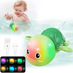 Gigilli Rechargeable Swimming Turtle Bath Toys, Baby Bath Toys for Kids Ages 1-3 2-4, Light Up Bathtub Pool Water Toys, Comes with Batteries, Toddlers Baby Easter Basket Stuffers Shower Birthday Gifts