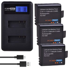 3Pack PG1050 Battery Akku and LCD Dual USB Charger for EKEN H9 H3 H9R H8PRO H8R H8 pro SJ5000 SJ4000 sj8000 sj9000 SOOCOO C30 Sport Camera