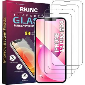 RKINC Screen Protector [4-Pack] for iPhone 13 Pro Max 6.7-Inch, Tempered Glass Film Screen Protector, 0.33mm [LifetimeWarranty][Anti-Scratch][Anti-Shatter][Bubble-Free]