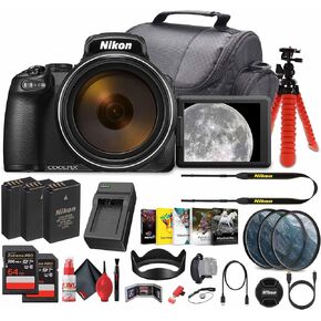 Nikon COOLPIX P1100 125x Super Zoom Compact Digital Camera (26541) + Photography Software + 2 x 64GB Memory Card + Lens Filter Kit + Camera Bag + 2 x EN-EL20 Battery + Charger + More (Renewed)