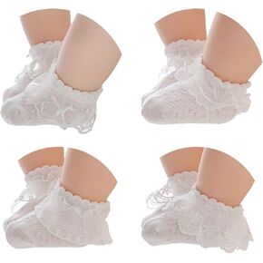 Toddler Lace Ruffle Socks Baby Girl Cotton Eyelet Frilly Dress Socks 4 Pack
