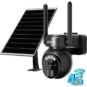 Xega 4G LTE Security Camera No WiFi with SIM Card 2K Super HD Solar Powered Wireless Outdoor 4G Security Camera PIR Motion Sensor Night Vision 2 Way Talk 【Built in SIM Card】