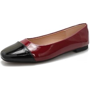 Slip-on Square Cap Toe Flat Shoes for Women Soft Patent Leather Flats Comfortable Women's Two Tone Dressy Ballet Flats for Business Party Work