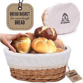 Medium Handmade Wicker Bread Basket for Serving Set – 11 inch Sourdough Bread and Pastries Basket with Removable Liner and Cover Bread Storage Container and Fruit Basket in Saudi Arabia