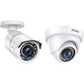ZOSI 2Pack 1080p Security Camera Outdoor Indoor (Hybrid 4-in-1 HD-CVI/TVI/AHD/960H Analog CVBS), IR Night Vision, Weatherproof CCTV Bullet Dome Camera