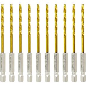 1/8" Hex Shank Titanium HSS Twist Drill Bits, 10PCS