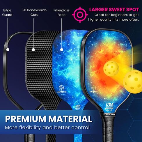 Mayboom Pickleball Paddles Set of 2 or 4, USAPA Approved Pickleball Set with 4 Pickleball Balls and Pickleball Bag, Fiberglass Pickle Ball Rackets 2 Pack for Beginner in Saudi Arabia