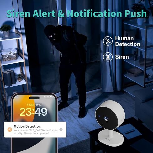 Alaga WiFi Indoor Security Camera, Baby Monitor, AI Motion Detection, 2 Way Audio, Night Vision, Cloud and SD Card Storage, Compatible with Alexa and Google Assistant, with 32G TF Card in Kuwait