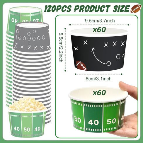 Qyeahkj 120Pcs Football Birthday Snack Bowls Disposable Paper Ice Cream Soup Chili Bowl 8oz Football Snack Dessert Treat Bowl Cup for Sport Game Day BBQ Picnic Household Party Supplies Decor in Kuwait
