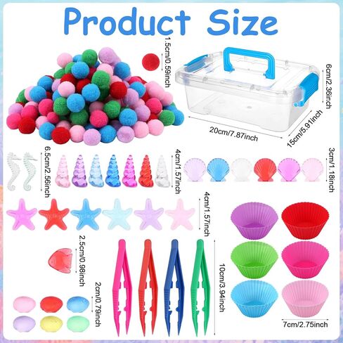 355 Pcs Summer Beach Sensory Bin Filler Fine Motor Toys Counting Sorting 200 Felt Toys 140 Resin Beach Creatures 8 Tweezers 6 Silicone Plates 1 Storage Box for Counting Sorting DIY Crafts(Summer) in Kuwait