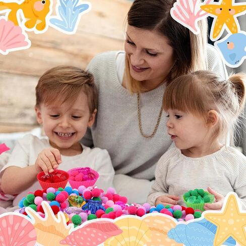 355 Pcs Summer Beach Sensory Bin Filler Fine Motor Toys Counting Sorting 200 Felt Toys 140 Resin Beach Creatures 8 Tweezers 6 Silicone Plates 1 Storage Box for Counting Sorting DIY Crafts(Summer) in Kuwait