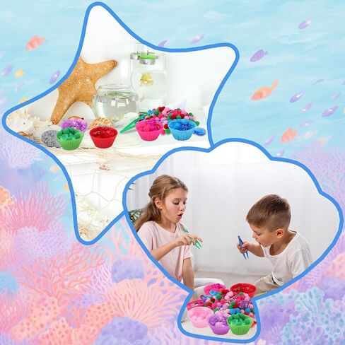 355 Pcs Summer Beach Sensory Bin Filler Fine Motor Toys Counting Sorting 200 Felt Toys 140 Resin Beach Creatures 8 Tweezers 6 Silicone Plates 1 Storage Box for Counting Sorting DIY Crafts(Summer) in Kuwait