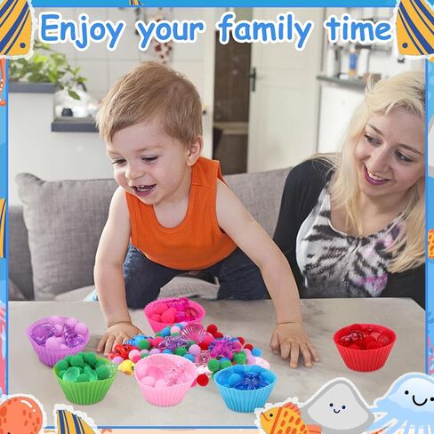 355 Pcs Summer Beach Sensory Bin Filler Fine Motor Toys Counting Sorting 200 Felt Toys 140 Resin Beach Creatures 8 Tweezers 6 Silicone Plates 1 Storage Box for Counting Sorting DIY Crafts(Summer) in Kuwait