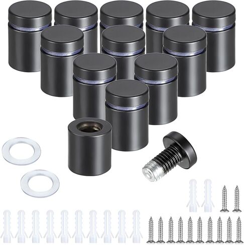 Sumnacon 12 Pcs 1/2 x 1 Inch Stainless Steel Standoffs-Sturdy Stand Off Wall Mounts for Glass Acrylic Picture Frame, Standoff Screw for Home Office Store, Black in Kuwait