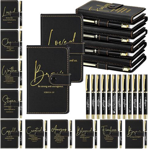 Spakon 40 Pcs Christian Gifts Bulk Include Bible Verse Leather Notebook Pens Prayer Journal Church Gifts Religious Party Favors Scripture Notepad for Women Men Sunday (Flower) in Saudi Arabia