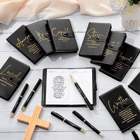 Spakon 40 Pcs Christian Gifts Bulk Include Bible Verse Leather Notebook Pens Prayer Journal Church Gifts Religious Party Favors Scripture Notepad for Women Men Sunday (Flower) in Saudi Arabia