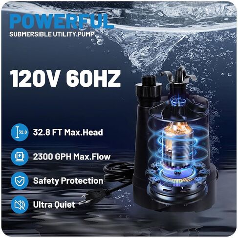 12 Volt 330 GPH Utility Transfer Pump - Portable Water Pump with suction hose kit, for Efficient Water Removal in Aquariums, Pools, RVs, and More in Saudi Arabia
