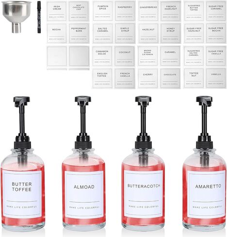 Syrup Dispenser for Coffee Bar 16.9oz Coffee Syrup Dispenser with Labels Coffee Bar Accessories 500ML Coffee Syrup Bottles (White 2) in Saudi Arabia