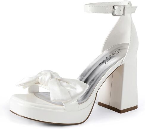 Mofri Showhow منصة chunky Heels Women's Chunky High Heel Sandals Strap Open Open Toe Pump Bowknots Sandals for Wedding Bridal Party in Kuwait