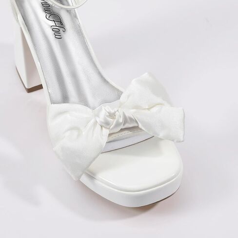 Mofri Showhow منصة chunky Heels Women's Chunky High Heel Sandals Strap Open Open Toe Pump Bowknots Sandals for Wedding Bridal Party in Kuwait