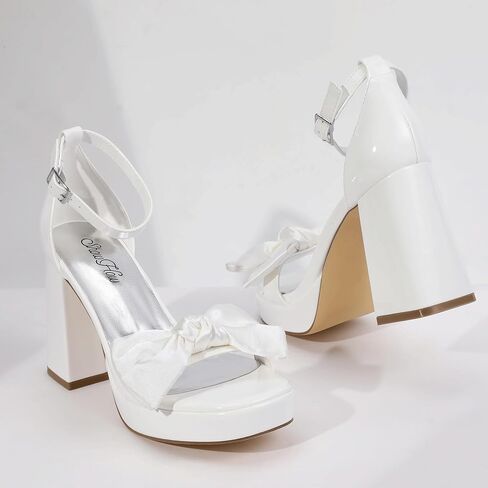 Mofri Showhow منصة chunky Heels Women's Chunky High Heel Sandals Strap Open Open Toe Pump Bowknots Sandals for Wedding Bridal Party in Kuwait