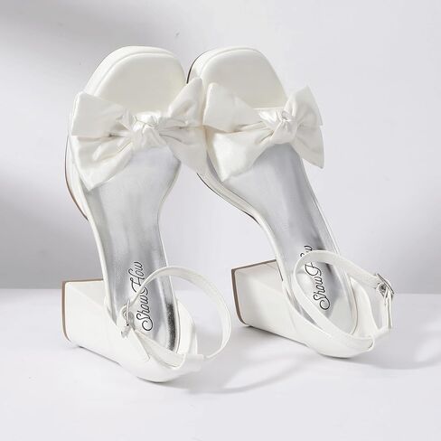Mofri Showhow منصة chunky Heels Women's Chunky High Heel Sandals Strap Open Open Toe Pump Bowknots Sandals for Wedding Bridal Party in Kuwait