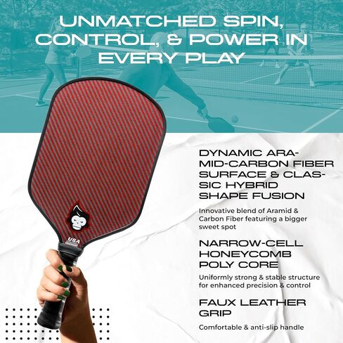 Pickleball Paddle - USAPA Approved - Carbon Fiber Pickleball Paddle - Pro Pickleball Paddle with Non-Slip Faux Leather Grip - Pickleball Racket for Adults in Saudi Arabia