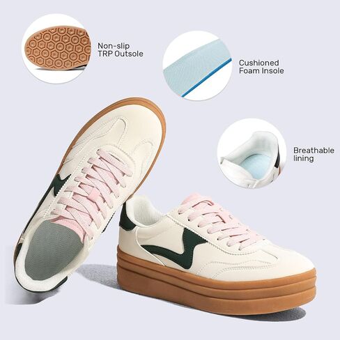 Tscoyuki Platform Women's Fashion Sneakers Casual Spring Shoes Non Slip Lightweight Walking Shoes Lace-Up Thick Sole Chunky Tennis Shoe in Saudi Arabia