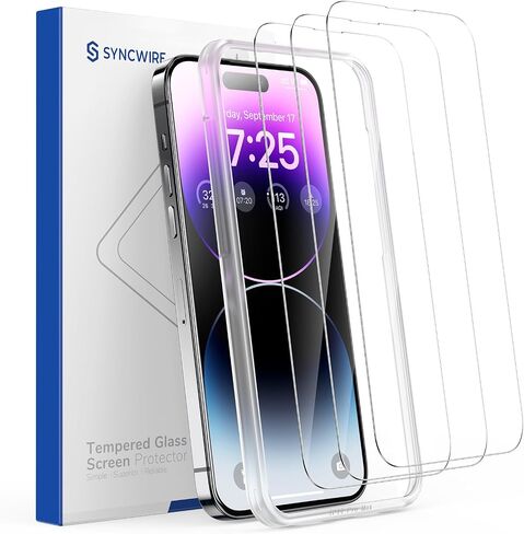 Syncwire Screen Protector for iPhone 14 Pro(6.1 inch) [3 Pack] [10X Military Grade Protection] Tempered Glass [Easy Installation Frame, Full Coverage, HD Clear, Bubble Free] in Saudi Arabia