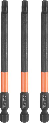 HARFINGTON 3pcs T27 Torx Head Screwdriver Bit 4" (100mm) Long 1/4" Hex Shank Magnetic No Hole Tamper Proof 6 Point Star Screw Driver Drill Bits Phosphate S2 Steel Industrial Power Tools in Saudi Arabia