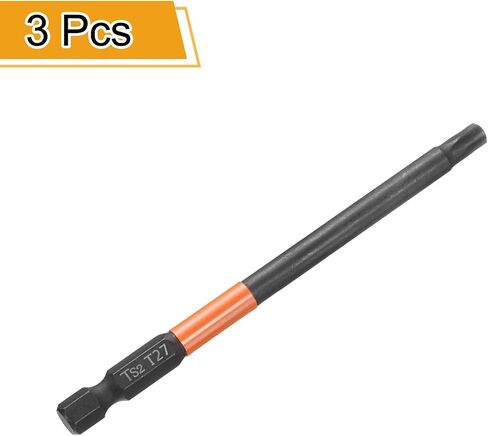 HARFINGTON 3pcs T27 Torx Head Screwdriver Bit 4" (100mm) Long 1/4" Hex Shank Magnetic No Hole Tamper Proof 6 Point Star Screw Driver Drill Bits Phosphate S2 Steel Industrial Power Tools in Saudi Arabia