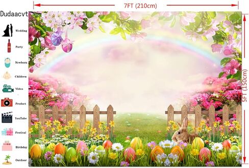 Dudaacvt 7x5ft Easter Backdrop Happy Easter Photography Backdrops Green Grass Photo Background Colorful Eggs Children Kids Adult Easter Party Backdrop in Kuwait