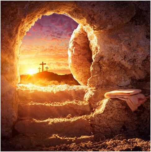 Easter Tomb Backdrop Resurrection of Jesus Empty Tomb with Shroud Christ Crucifix Holy Light Stone Hole Background Lord Pray Church Events Banner Decorations Studio Props 10x8ft in Kuwait