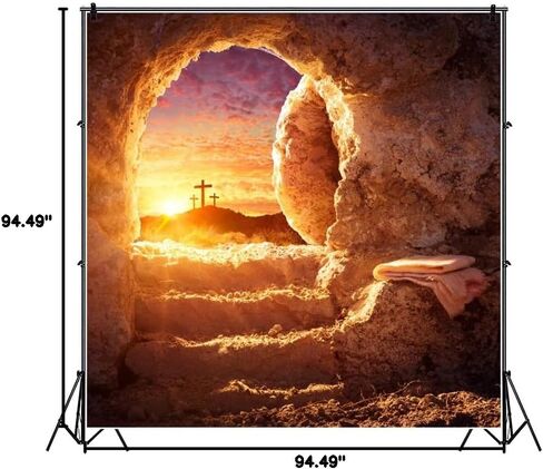 Easter Tomb Backdrop Resurrection of Jesus Empty Tomb with Shroud Christ Crucifix Holy Light Stone Hole Background Lord Pray Church Events Banner Decorations Studio Props 10x8ft in Kuwait
