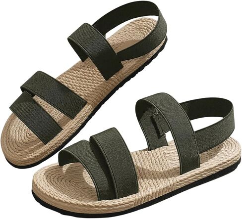 OYOANGLE Women's Elastic Band Open Toe Ankle Strap Sandals Summer Beach Straw Flat Sandal in Saudi Arabia