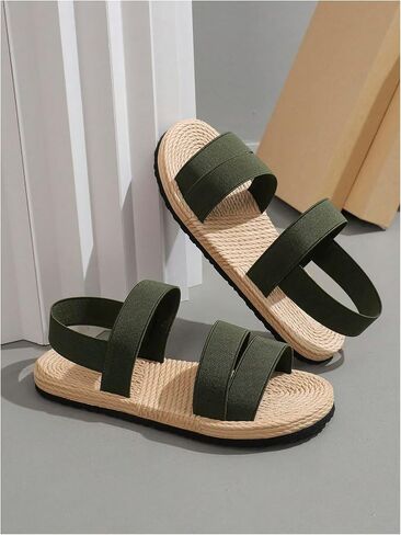 OYOANGLE Women's Elastic Band Open Toe Ankle Strap Sandals Summer Beach Straw Flat Sandal in Saudi Arabia