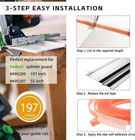 495209 شريط حارس Splinter for Festool Track Saws-197 بوصة شريط بديل لـ FS/2 ، FS-SP 5000 ، قضبان دليل FSK ، ملحق ذاتي ، ملحق سهلة الإنجاز للقطع الدقيق in Kuwait
